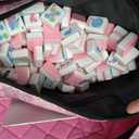 American Mahjong Game Set, 166 Pink Tiles (1.2), 4 All-in-One Color Rack/Pushers & Drawstring Bag, Complete Mahjong Sets with Pink Printed Carrying Bag and Mahjong Tile Set Accessories