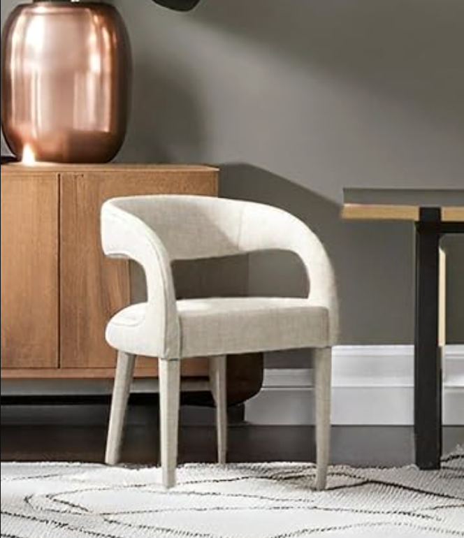 Pack of 1 Modern Barrel Dining Chair, Linen Upholstered Fabric Dining Room Chair Open Back Kitchen Chairs Accent Side Chair  for Kitchen/Dining Room/Living Room, Beige