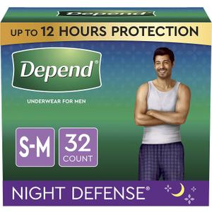 Depend Night Defense Adult Incontinence Underwear for Men, Overnight, Disposable, Small/Medium, 16 Count (Pack of 2) (Packaging May Vary)
