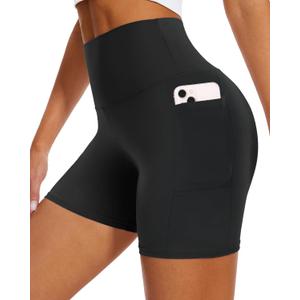 DHSO High Waisted Biker Shorts for Women-5" Tummy Control Fitness Athletic Workout Running Yoga Gym Shorts (XX-Large-3X-Large, 01 Black-with Pockets)