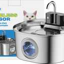 Voluas Stainless Steel Cat Water Fountain-Wireless Pet Water Fountain Battery Operated,108oz/3.2L, Automatic Water Dispenser for Dogs with Quiet Pump,Easy Clean BPA-Free for Cats, Dogs, Multiple Pets