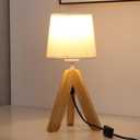 Tripod Table Lamp, Wooden Base Small Lamp, Small Bedside Lamp with Fabric Lampshade, E26 Socket Nightstand Lamp for Nursery, Bedroom, Kid Room, Living Room, Office Decor