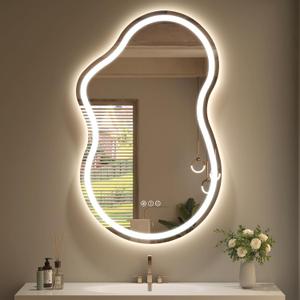 SMIROR Irregular Led Bathroom Mirror 20x 32 inch, Cloud Lighted Vanity Mirror with Lights for Wall, Anit-Fog, Dimmable, Memory (Vertical/Horizontal)