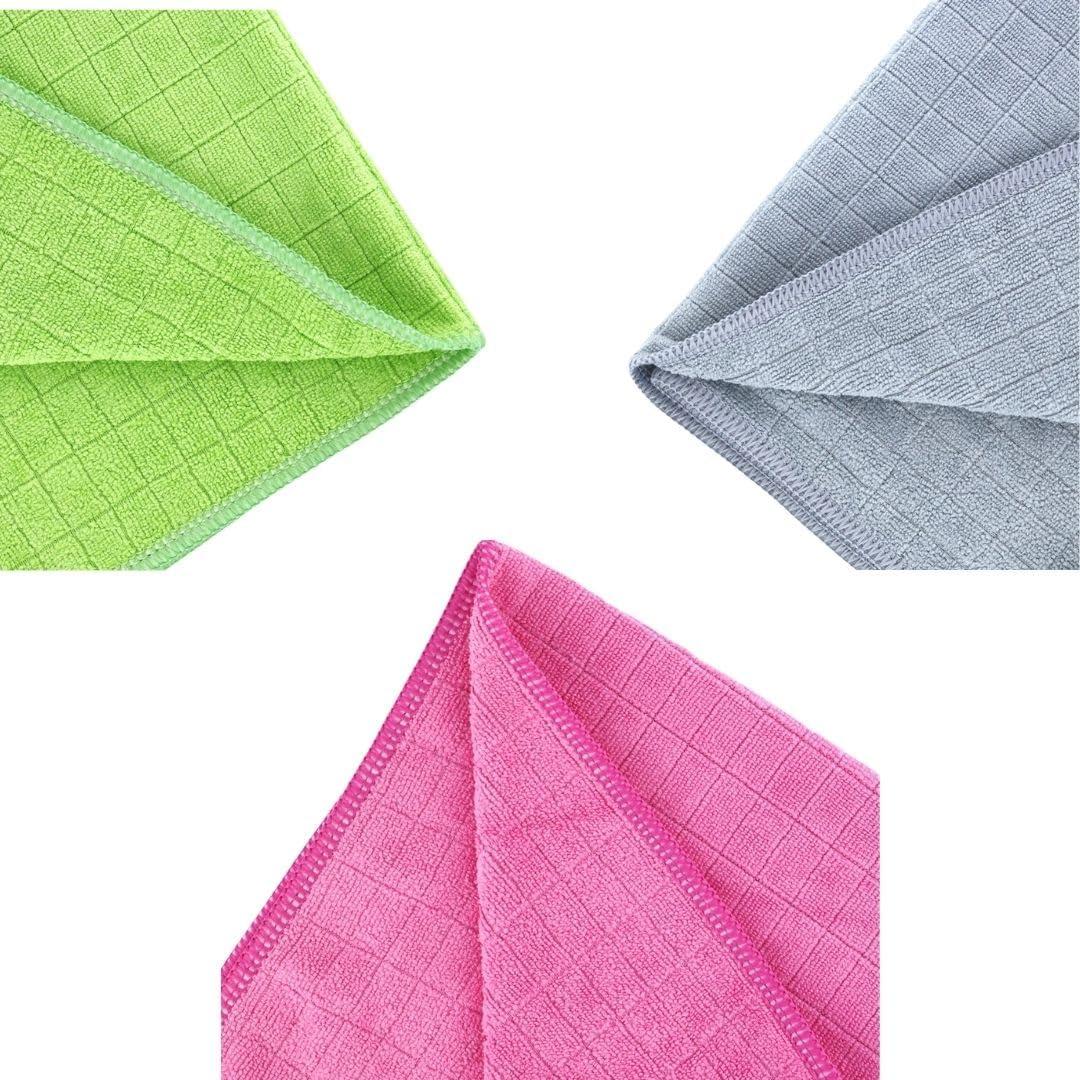 Microfiber Cleaning Cloth- Set of 3 - Cleaning Supplies, 16x16 inch (40x40cm) - Dish Towels for Kitchen - car Cleaning Supplies, Apartment Essentials (Pink, Green, Gray)
