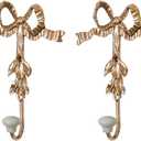NIKKY HOME Decor Wall Hooks, Gold Bow Wall Hooks for Hanging Coats and Hats, Vintage Mounted Hook Chic Towel Hooks for Bathrooms, Clothing Hook for Bedroom 2PCS