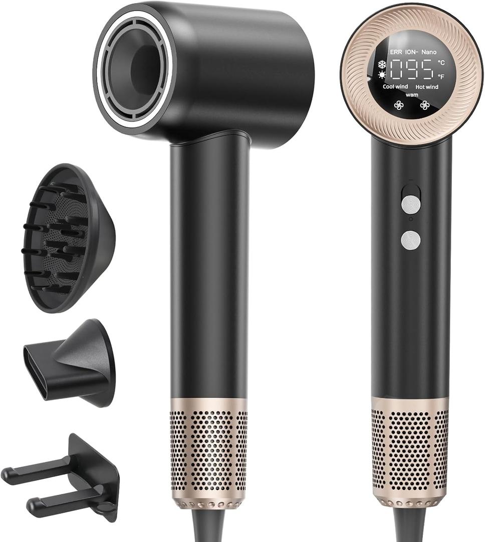 Hair Dryer, 1600W High Speed Ionic Blow Dryer with 300 Million Negative Ions, 140000 RPM Brushless Motor for Fast Drying, 59dB Low Noise & 65M/S Hair Dryers for Home Travel,Black