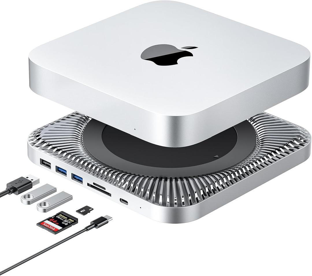 RayCue Mac Hub & Stand with SSD - Type-C, USB 3.0/2.0 Ports, Card Readers - Fits 2.5 Inch SSD, for Mac Studio, Mac Mini M1/M2 (White)