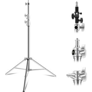 Wellmaking Stainless Steel Photography Light Stand 9.2ft/280cm.Spring Cushioned Heavy Duty Tripod Stand with 1/4to3/8 Screw Adapter and Tilt Swivel Mount for Strobe, Video Light,ring light,Monolight