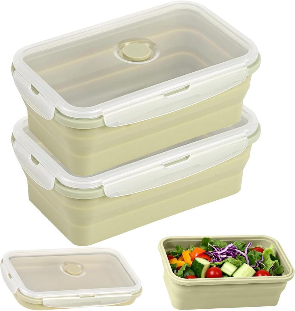 CUISITOOL Large Collapsible Food Containers with Lids, Collapsible Bowls For Camping, Save Space, LeakProof Silicone Storage Bowls, 2pack 1200ml, Dishwasher, Microwave Freezer Safe