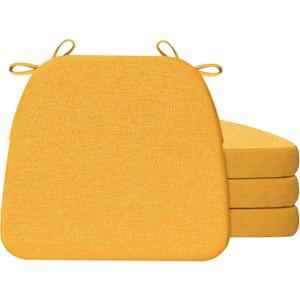 AAAAAcessories D-Shaped Chair Cushions, 2" Thick Dining Chair Pads with Ties and Removable, Machine-Washable Cover, 17" x 16", Set of 4, Golden Yellow