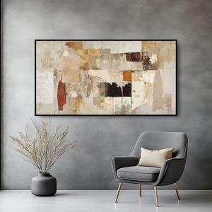 Large Framed Abstract Horizontal Wall Art, Beige, 24 x 48 In