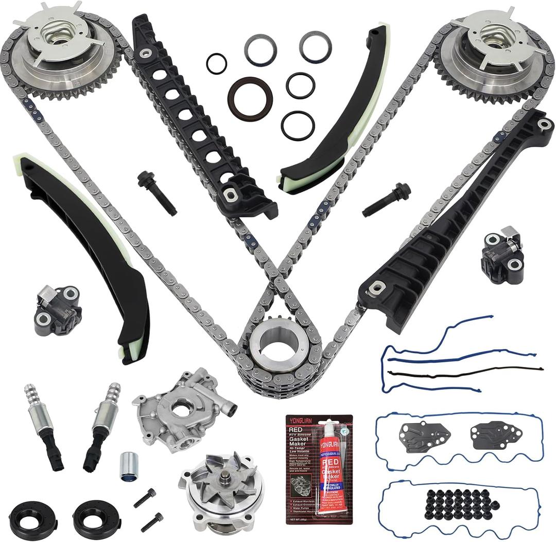 GDO 5.4 Timing Chain Kit with Water Pump, Oil Pump, Cam Phaser Tensioner VVT Valves for 2004-2009 Ford F-150 2005-2010 Lincoln Navigator 5.4L 3V Triton 3R2Z-6A257-DA