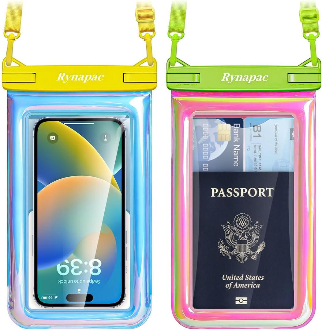 [Up to 8.5"] Waterproof Phone Pouch Floating - 2 Pack Waterproof Phone Case for Beach Vacation Essentials, IPX8 Underwater Cellphone Holder with Lanyard for iPhone 16 15 Pro Max, Galaxy S24 23 Ultra ([Holographic Color] 2Pack)