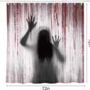 Halloween Shower Curtain Set: Spooky Female Blood Ghost Shadow Halloween Bathroom Shower Curtain with Hook, Bloody Handprint Haunted House Fabric Shower Curtain for Bathroom Decorations Indoor, 72 x 72 inches