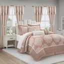 Blush Queen Comforter Set, 15 Pieces, Damask Jacquard Woven, Bedding Set with Sheets, Room in a Bag, Comforter, Bed Skirt, Pillow Shams and Decor Pillows, Curtains, Color: X- Blush