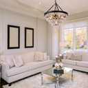 Wellmet Modern Crystal Chandeliers, 6 Lights Black Chandeliers for Dining Room, Farmhouse Ceiling Light Fixture for Foyer, Bedroom, Living Room, Entryway, Kitchen Island, 20Dia