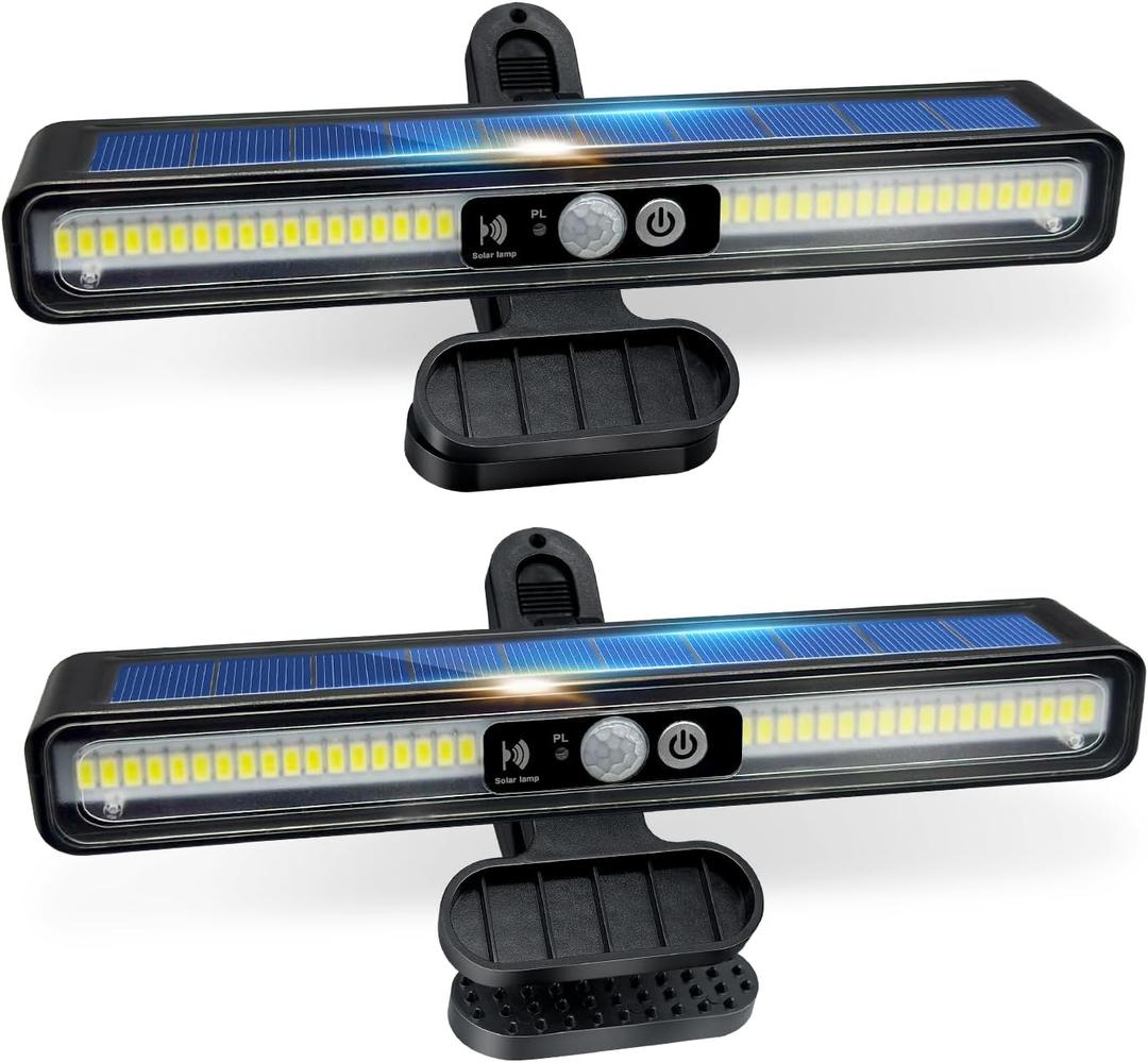 Clip On Solar Motion Lights Outdoor, 2 Pack 3 Modes Fence Lights Solar Powered, 36 LEDs 6500K Waterproof, Portable Security Light for Yard, Camping, Garage(Cold White)