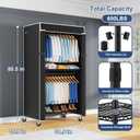 ULIFHOME P8C Heavy Duty Clothes Rack（With Extended Width Design） Rolling Clothing Racks for Hanging Clothes with Lockable Wheels，31.5" W x 15.8" D x 80.5" H，Max Load 600LBS，Black Rack with Black Cover