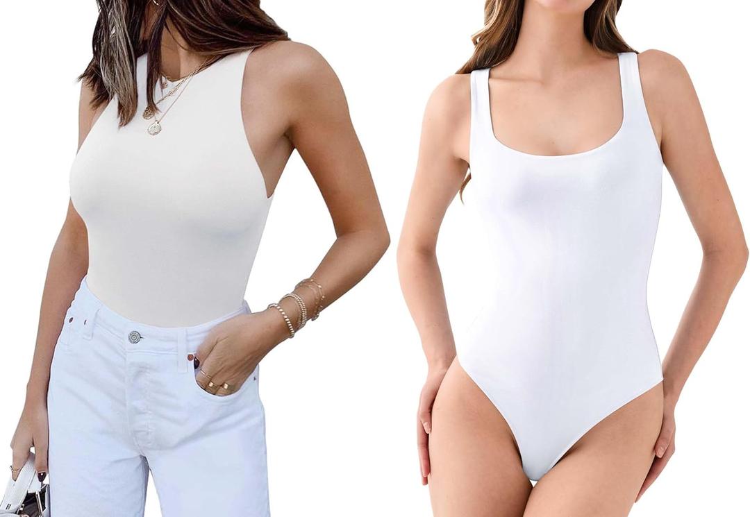 REORIA Womens Sexy High Neck And Square Neck Sleeveless Bodysuits M