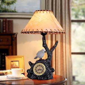 Midcentury Bedside Lamp Brown Vintage Table Lamp Rustic Resin Nightstand Light Farmhouse Desk Lamp with Clock Creative for Bedroom Living Room Hotel Study Office Decoration