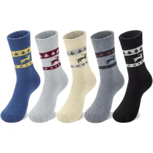 5 Pairs Mens Wool Socks Christmas Gift Box, Boot Thick Warm Crew Thermal Men Socks for Winter Exquisite Xmas Box (Mix1)