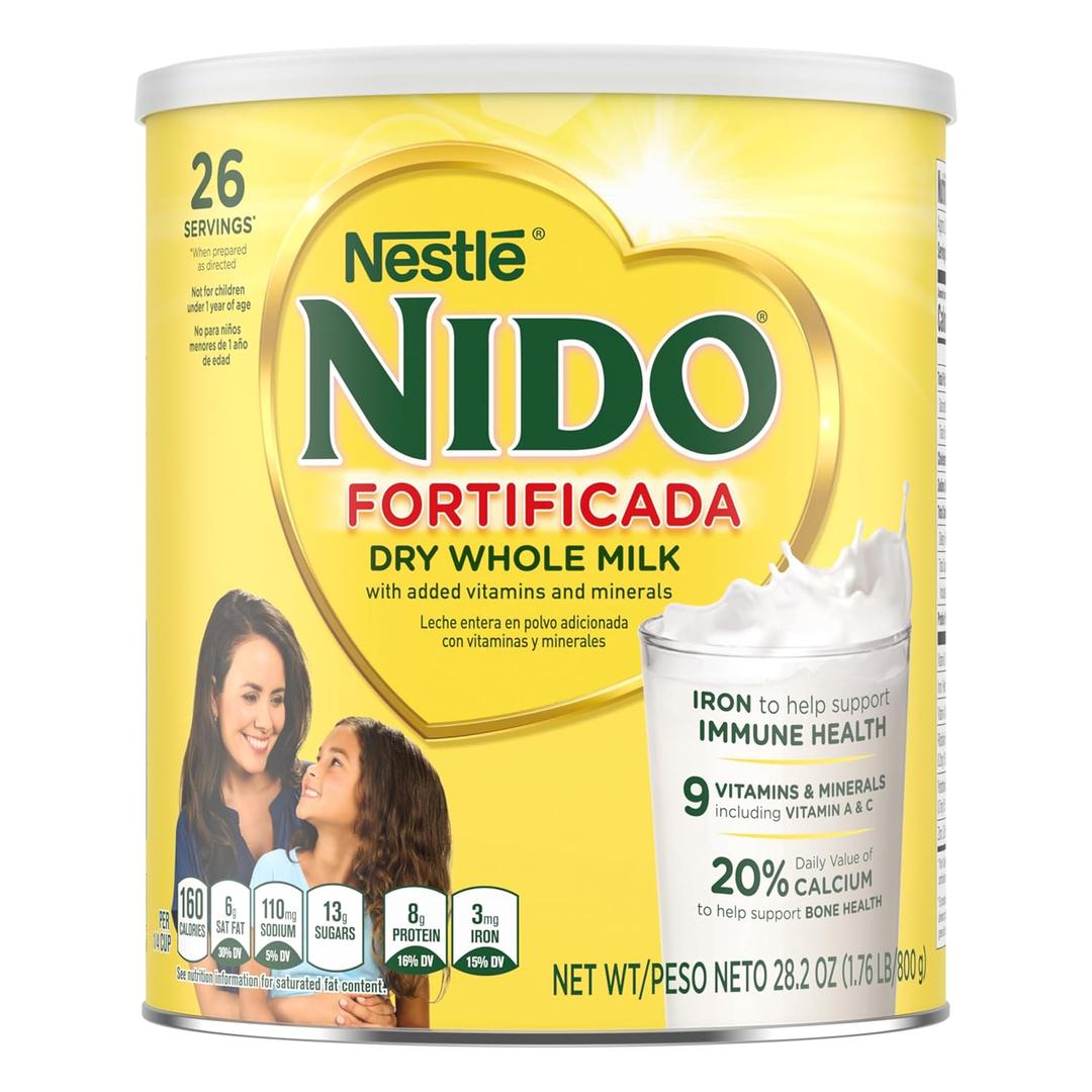 NIDO Fortificada Powdered Drink Mix - Dry Whole Milk Powder with Vitamins and Minerals Canister (EXP 07/31/26)