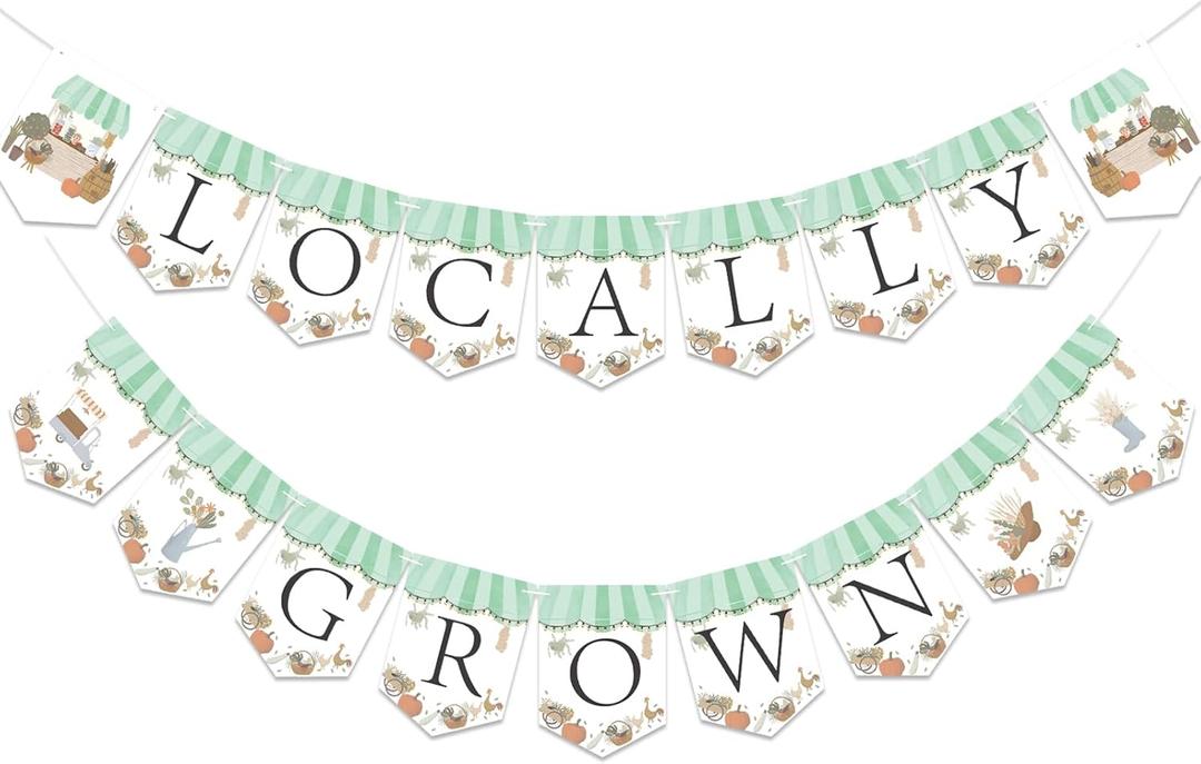 3 x Locally Grown Baby Shower Bunting Banner, Farmer's Market Party Garland Decorations, Theme Farm Fruit and Vegetables Banner for kids Boys Girls Produce Stand