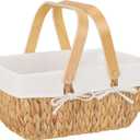 StorageWorks Wicker Basket with Handles, Wedding Decoration Easter Basket with Liner, Handcrafted Seagrass Picnic Basket for Camping, Outdoor (White)