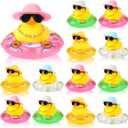 Sotiff 12 Sets Mini Rubber Ducks Bulk for Kids Children Cute Yellow Duck Toy Dashboard of Car Ornaments with Sunglasses Swim Ring Mini Hat Necklace Gift for Summer Birthday Party Favor (Novelty)
