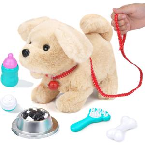 Electric Interactive Dog Plush Golden Retriever Toy Puppy Plush Pet Dog-Walking,Barking,Tail Wagging Interactive Companion Animal Toys School Prize Birthday for Kids Toddler Boys Girls