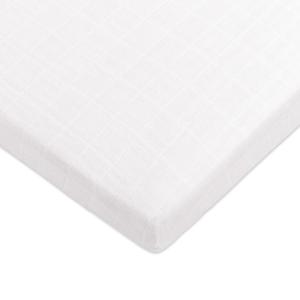 Babyletto 100% Organic Cotton All-Stages Midi Crib Sheet, GOTS-Certified, Fitted 360, Ultra-Soft and Breathable Muslin - Plain White