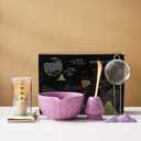 7Pcs Japanese Matcha Tea Set, Matcha Kit with Matcha Bowl (with Pouring Spout), Matcha Whisk, Whisk Holder, Strainer - Elegant Matcha Set for Gifting and Personal Use, Gift Box Packaging (Purple)