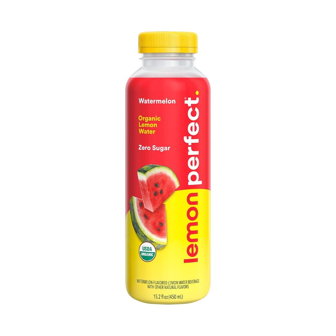 Lemon Perfect Watermelon, Flavored Lemon Water, Organic, Zero Sugar, Healthy Hydration Drinks, 15.2 fl oz Bottles (12-Pack)