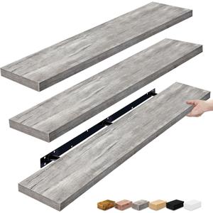 Sorbus Floating Shelves for Wall - 55 Inch Extra-Long Bathroom Shelves, Wall Decor for Bedroom, Kitchen, Living Room, Book Storage - Mounted Floating Shelf with Hidden Brackets (Gray, 3 Pack)