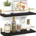 RICHER HOUSE Bathroom Floating Wall Shelf Set of 2 - Guard-Rail Small Wood Shelves for Decor, Over Toilet Storage, Kitchen Organizer - Black Gold