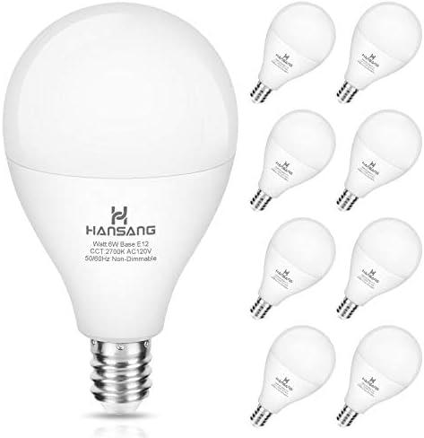 hansang E12 LED Ceiling Fan Light Bulbs 60 watt Equivalent, E12 Candelabra Base led Bulbs Warm White 2700K,A15 Small Base LED Light Bulbs for Ceiling Fan,600LM,Non-Dimmable, 8 Pack