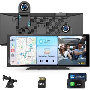 Carpuride Carplay Screen for Car with 4K Front Cam 11.26" Portable Car Play Touchscreen Wireless Carplay & Android Auto, Loop Recording, Voice Control, GPS Navigation, Mirror Link, No Backup Camera
