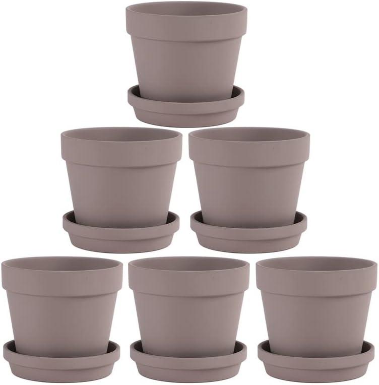 Fcacti 6 Pack 4.5 Inch Grey Terra Cotta Pots with Saucer, Clay Planters with Drainage Hole, Indoor/Outdoor Cactus Clay Flower Pots (Gray)