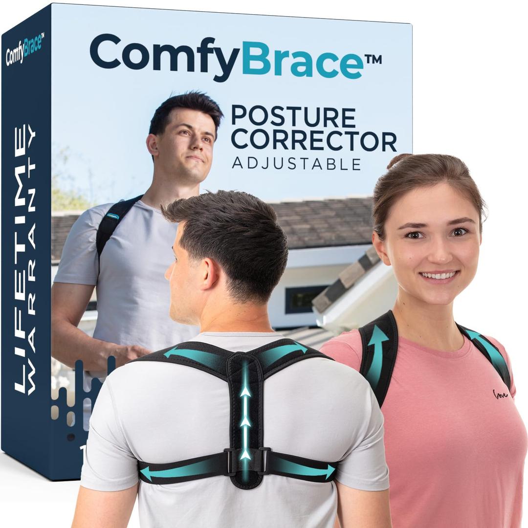 Full Back Posture Corrector for Women & Men – Pull-Back System Posture Brace – Wide Soft Straps, Breathable Mesh, Adjustable Support for Slouching, Rounded Shoulders & Upper Spine Pain Relief, Large