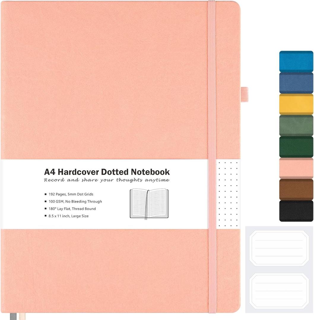 Dotted Journal, Hardcover Notebook 8.5 x 11, Dot Grid Notebook Journal for Women, Men, Large Leather Journals for Writing, Bullet, No Bleed Thick Paper, A4 Notebooks for Work, School, Notes, Pink