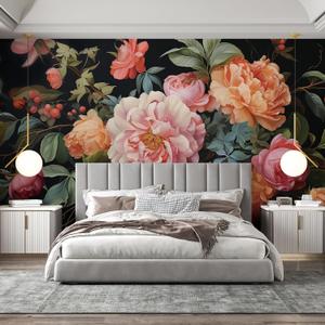 Zeeko Vintage Large Floral Peel and Stick Wall Murals 148" W x 98" H, Pink/Orange/Green