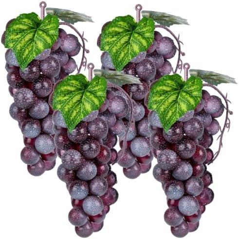 4 Bunches Plastic Purple Grapes, Artificial Fake Grapes Lifelike Simulation Fruits for Wedding Home Kitchen Party Decor Photography Prop