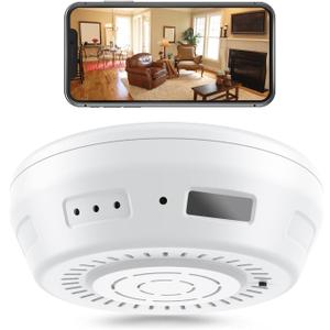 WiFi Mini Detector Camera,1080P Wireless Security Nanny Cam Smoke Detector Camera with Motion Detection/Night Vision/Remote View for Home and Office Surveillance, No Audio