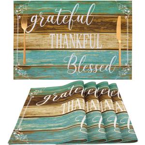 Farmhouse Table Placemats Set of 4 Place Mats Linen Wipeable Heat Resistant Placemats Washable Fabric Waterproof Rectangle Table Mat for Kitchen Dining Dinner 18 X 12 Inch, Retro