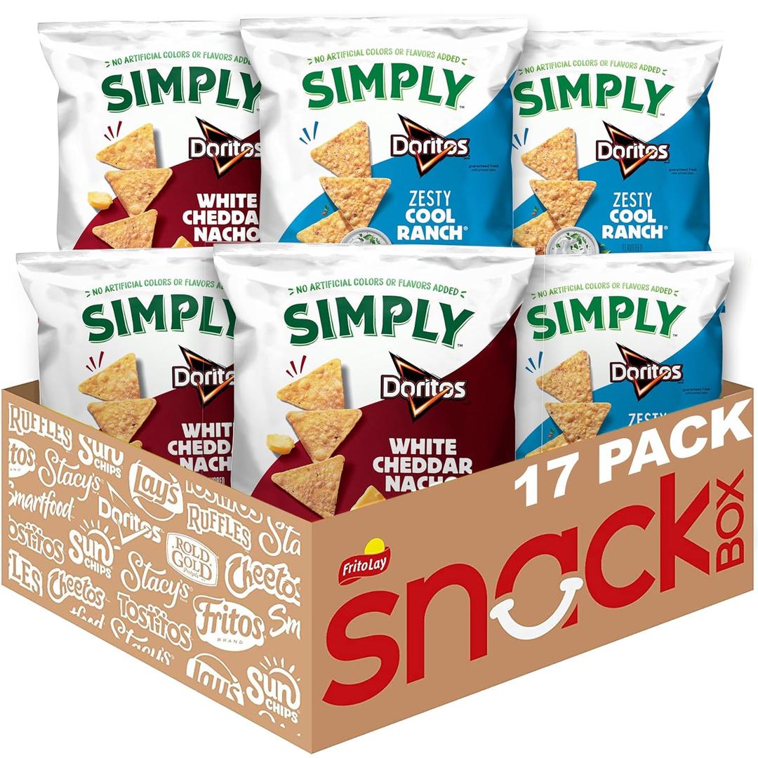 Simply, Doritos White Cheddar Nacho and Zesty Ranch Variety Pack, 0.875 Oz, BB: May 10 2026 (Pack of 17)