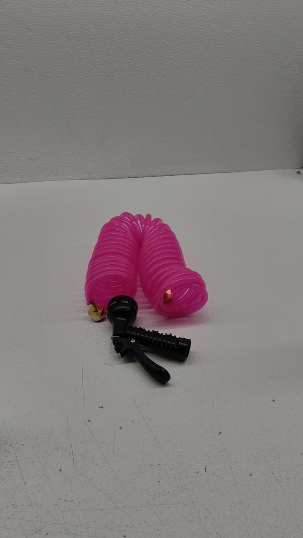 Yereen Garden Hose 25FT EVA Water Hose with 7-Pattern Spray Nozzle, Curly Self Coiling Lightweight Garden Hose, Retractable Drinking Water Safe Garden Coil Hose for Lawn Patio (Pink)