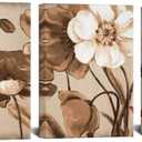 Biuteawal Vintage Wall Art Brown Flowers Painting Bedroom Wall Decor 3 Pieces Canvas Print Brown Blossom Floral Pictures Abstract Artwork Bathroom Living Room Decoration Framed Ready to Hang