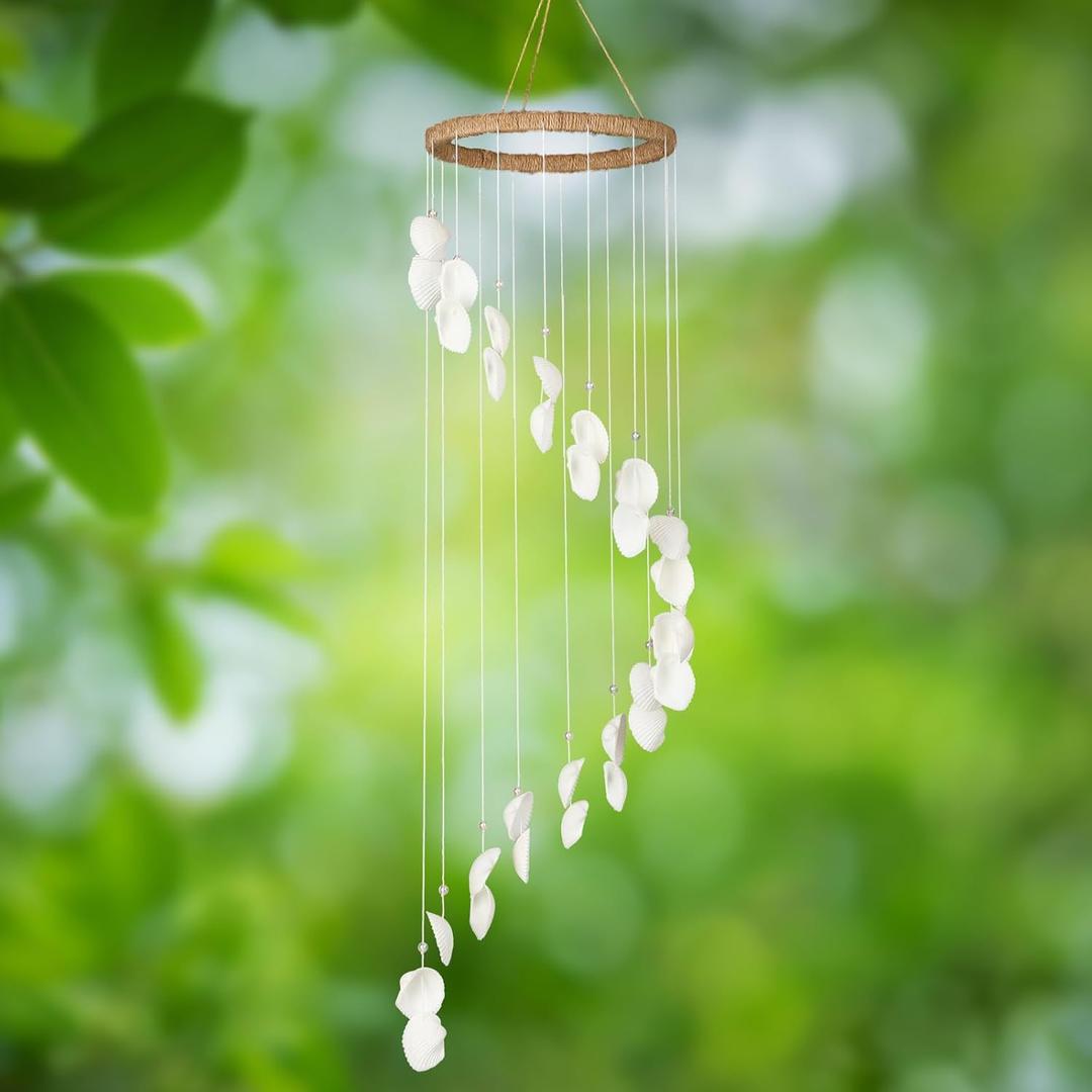 Marsui Seashell Wind Chimes for Outside, 28 Inch Hanging Seashell Windchime Decor for Outdoor Indoor Window Beach Garden Yard Decoration
