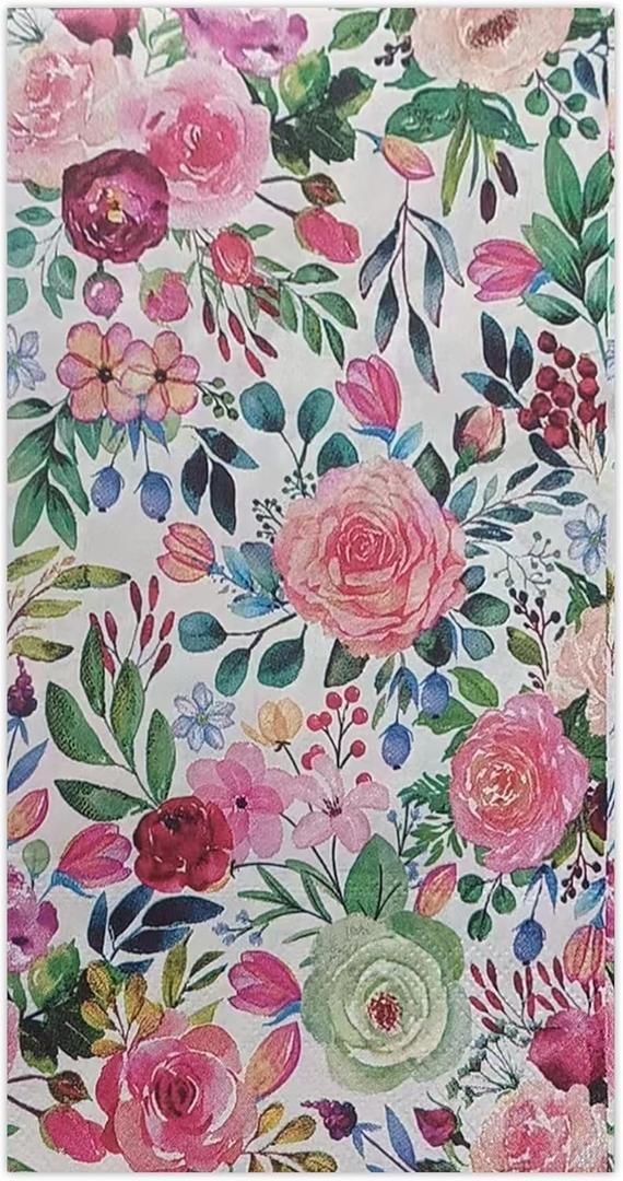 Floral Paper Napkins, 80PCS Watercolor Flower Guest Paper Napkins Disposable, Pink Roses Dinner Hand Napkin for Wedding, Theme Party,Birthday,Bridal Showers,Baby Showers,Kitchen & Bathroom 4.5x8 Inch