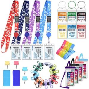 25 Pcs Cruise Essentials Accessories Kit Must Haves Set Include Retractable Cruise Lanyards for Ship Card, Luggage Tags Holder, Towel Bands and Clip, Waterproof Phone Bag, Clothesline, Magnetic Hook